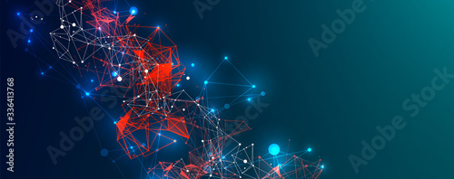 Abstract plexus vector background. Glowing particles dynamic flow.
