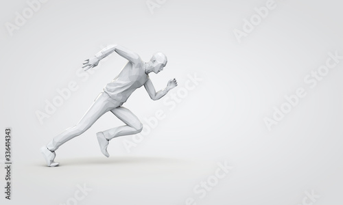 Abstract geometric sprinting running man 3D rendering