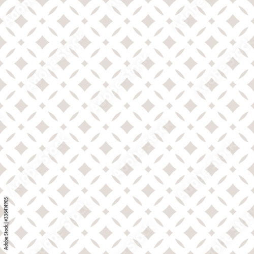 Subtle abstract seamless floral pattern. Vector beige and white pastel background. Simple geometric leaf ornament. Delicate luxury graphic texture with diamond shapes, grid. Design for decor, prints