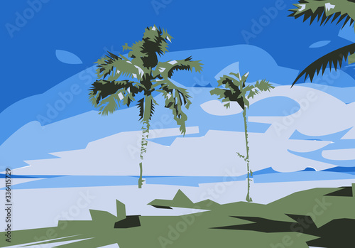 Beach and coconut trees on a sunny day