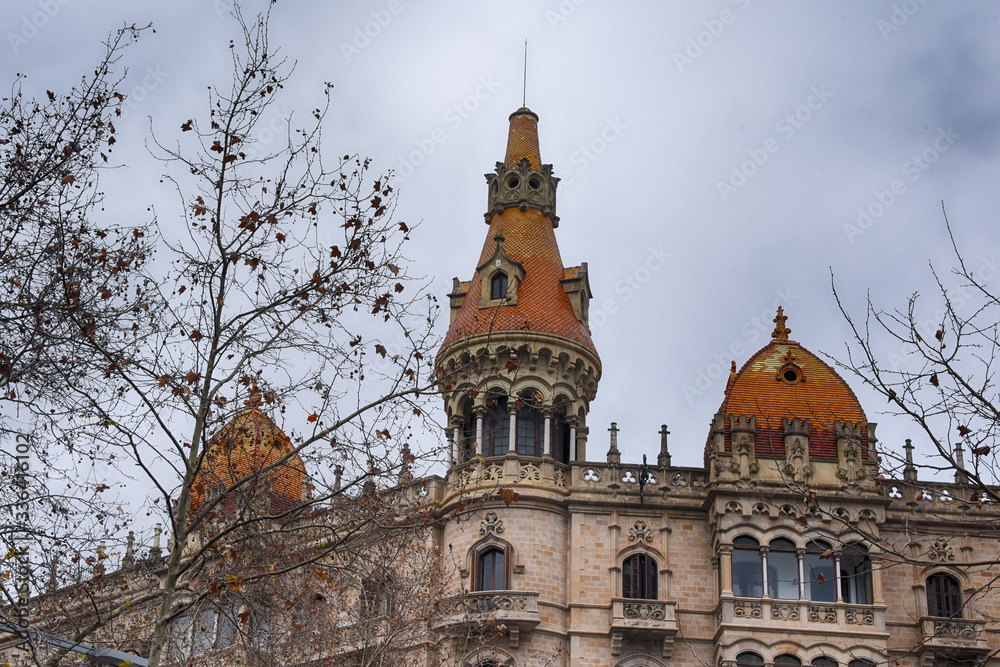 30 January 2018, Spain, Catalonia, Barcelona, Cases Pascual and Pons, Was built in 1890-1891 by Catalan architect Enric Sagnier, with decoration by Alexandre de Riquer.