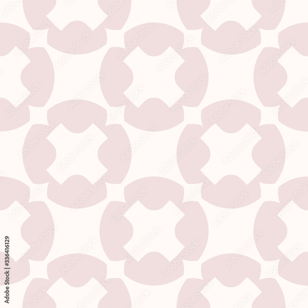 Fototapeta premium Vector geometric seamless pattern. Simple abstract texture with big crosses, circles. Subtle modern minimal background in light pink color. Cute repeatable design for decor, print, textile, wrapping