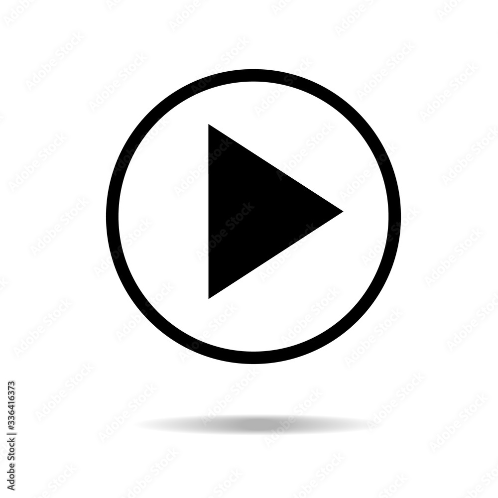 Vector black media player play icon with shadow isolated on white background. Vector black media player play icon with shadow isolated on white background.
