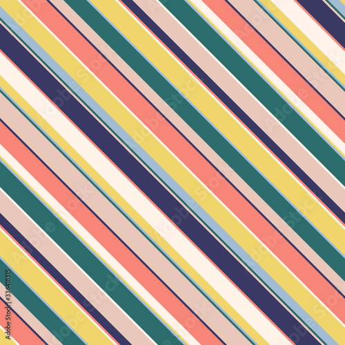 Diagonal stripes seamless pattern. Simple vector texture with thin and thick inclined lines. Modern abstract geometric striped background. Ornament in bright colors. Repeat design for wallpaper, cloth