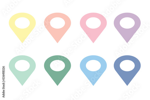 Location red yellow blue green gray pink orange purple icon vector. Pin sign Isolated on white background. Navigation map, gps, direction, place, compass, contact, search concept. Flat style EPS10