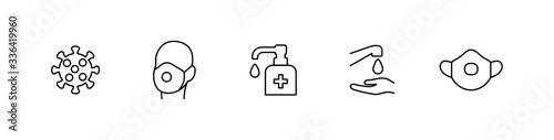 Hygiene vector icon set. Virus care black shape line silhouette icons collection. Washing hands, anti bacterial soap