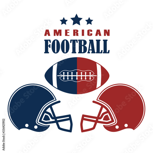 American football flat background with ball and helmet template