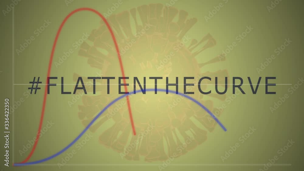 Flatten The Curve Hashtag with curve or graph and coronavirus or covid-19 virus as background.