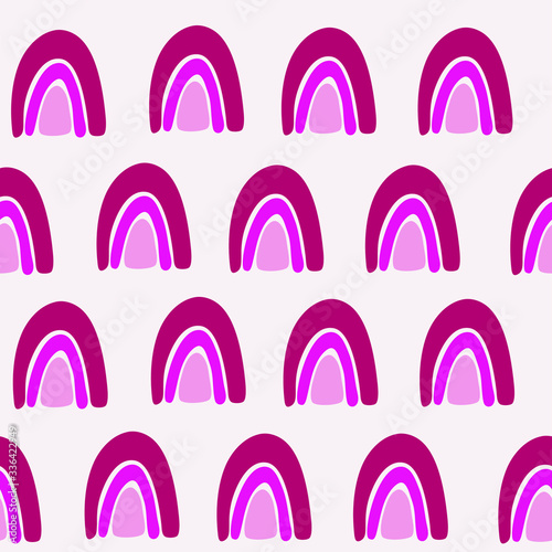Geometric seamless pattern, rainbow on a pink background, vector illustration.