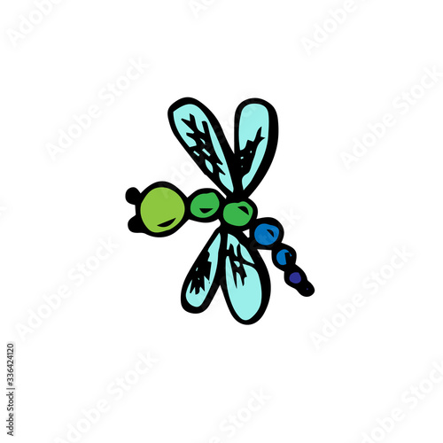 Bright color dragonfly on a white background. Vector doodle