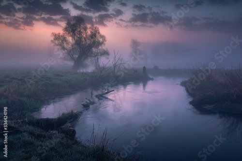 Foggy morning on the Jeziorka river near Piaseczno  Poland