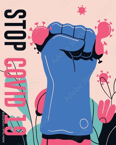 Fight with Coronavirus concept. Illustration of a doctor fighting with covid-19 corona virus. Disease campaign poster