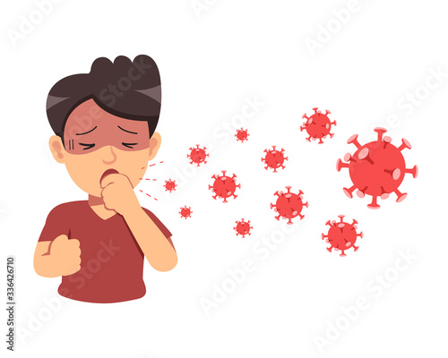 Covid-19 protection concept man coughing and virus spread in the air for design.
