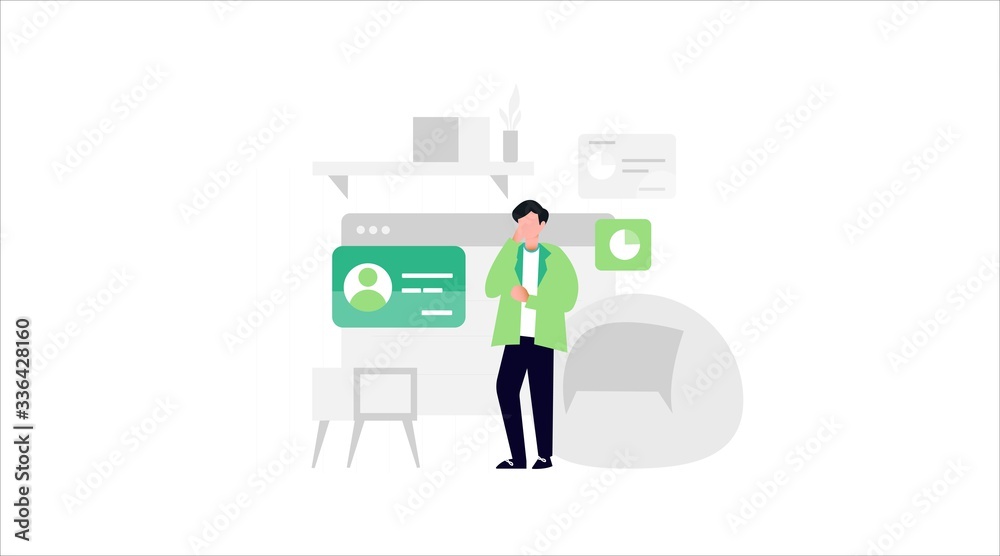 People work and using online chat communication concept illustration. Vector flat illustrations of nternet communication idea for banner, website design or landing web page