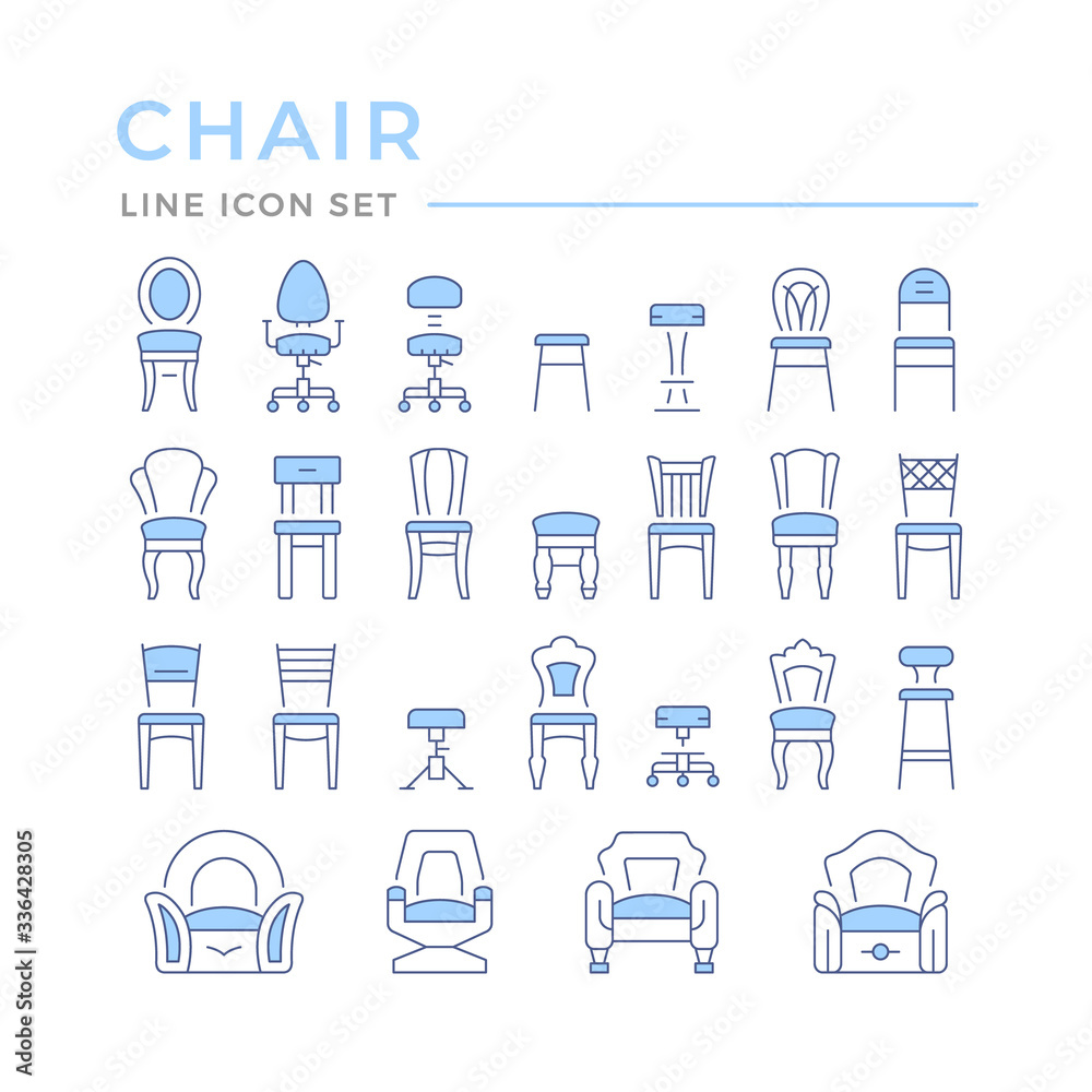 Set color line icons of chair Set color line icons of chair