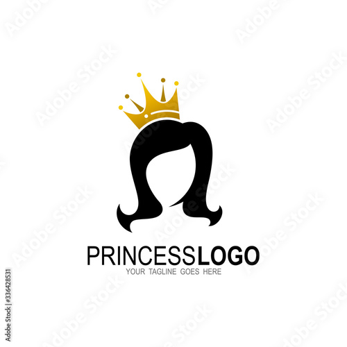 Fashion queen with short hair concept logo, Beauty icons