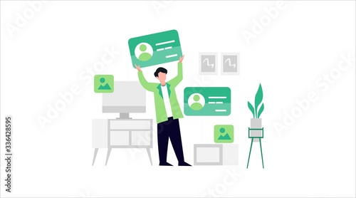 People work and using online chat communication concept illustration. Vector flat illustrations of nternet communication idea for banner, website design or landing web page
