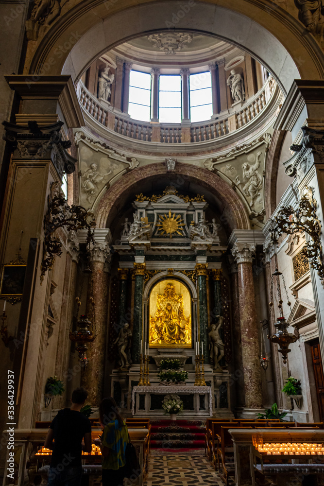 The interior of the Duomo Cattedrale di S. Maria Matricolare cathedral in Verona, Italy