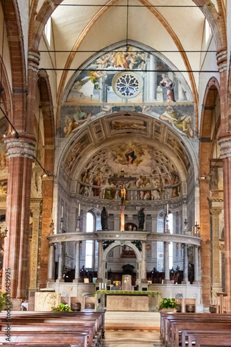 The inner central hall of the Duomo Cattedrale di S. Maria Matricolare cathedral in Verona, Italy