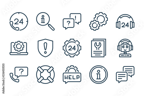 Support and Help Service related line icon set. Info and FAQ line vector icons.