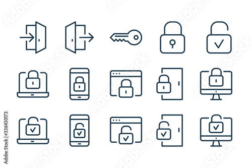 Access and Locks line icons. Login and Password vector linear icon set.