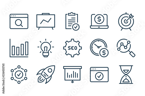SEO and Business Consulting line icons. Marketing and Management vector linear icon set.