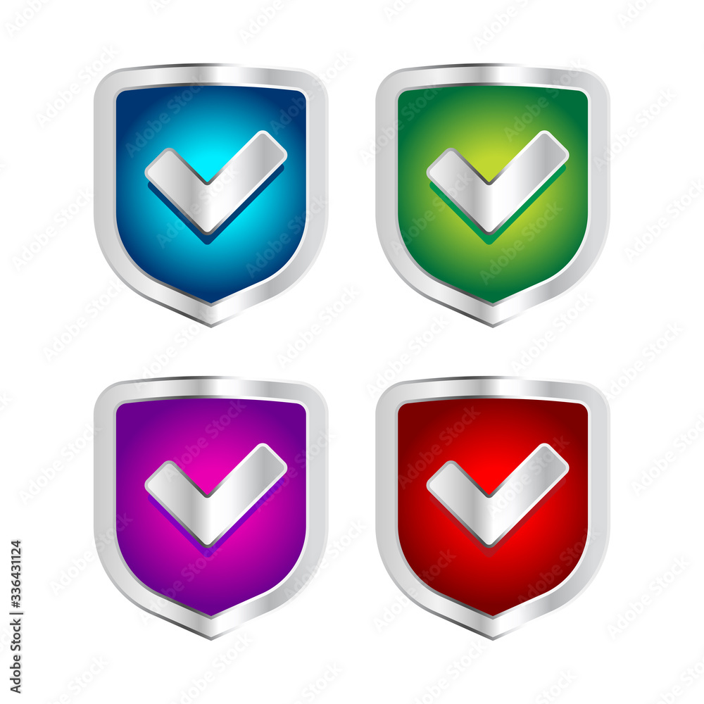 Shield badge icons set. 3D illustration of shield badge vector icons isolated on white background Shield badge icons set. 3D illustration of shield badge vector icons isolated on white background