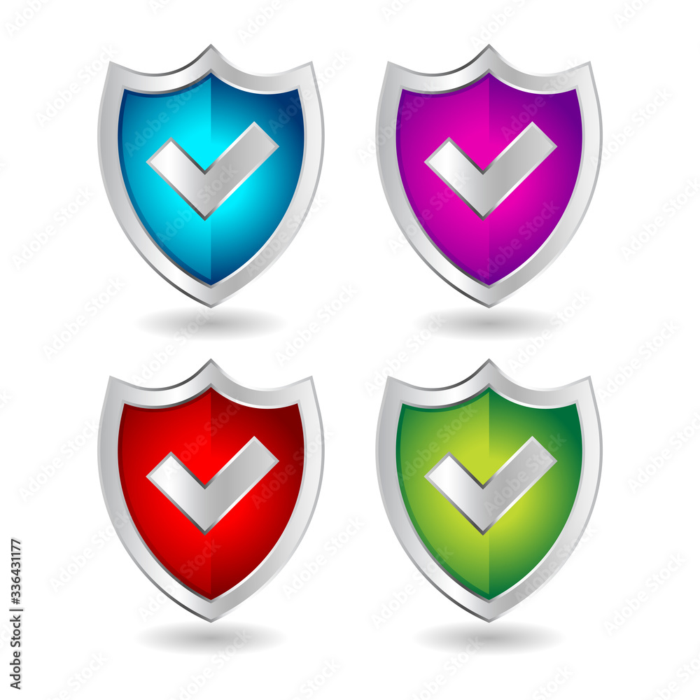 Shield badge icons set. 3D illustration of shield badge vector icons isolated on white background Shield badge icons set. 3D illustration of shield badge vector icons isolated on white background