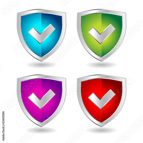 Shield badge icons set. 3D illustration of shield badge vector icons isolated on white background