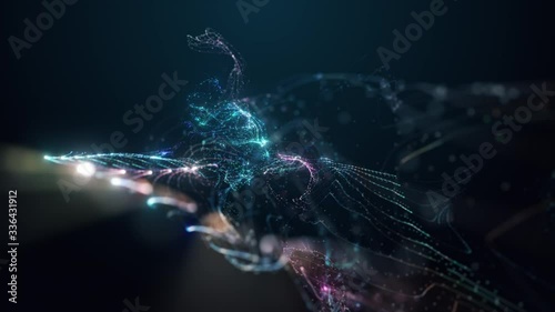 Abstract animation of digital data. Light impulses, elegant color backdrop of bokeh particles for modern technology or abstract art