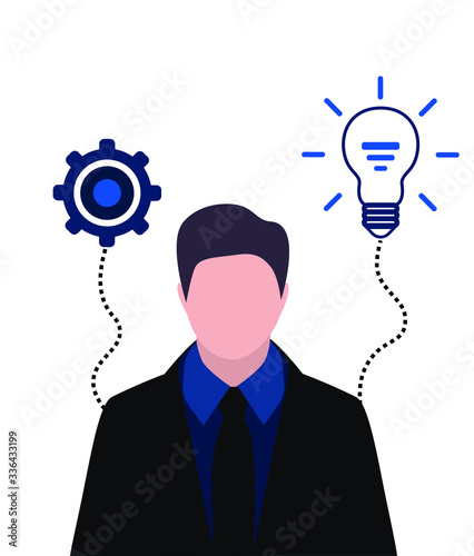 Businessman portrait with gears and light bulb, thinking progress concept and ideas.vector illustration.