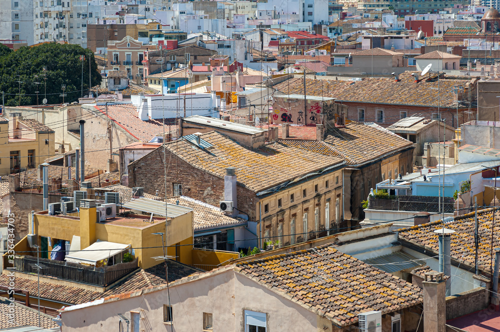 View at Valencia downtown with rooftops of residential dwellings. Valencia downtown. Spain. Europe.