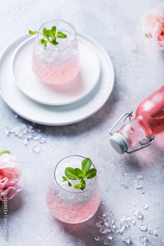 Pink cocktail with crushed ice