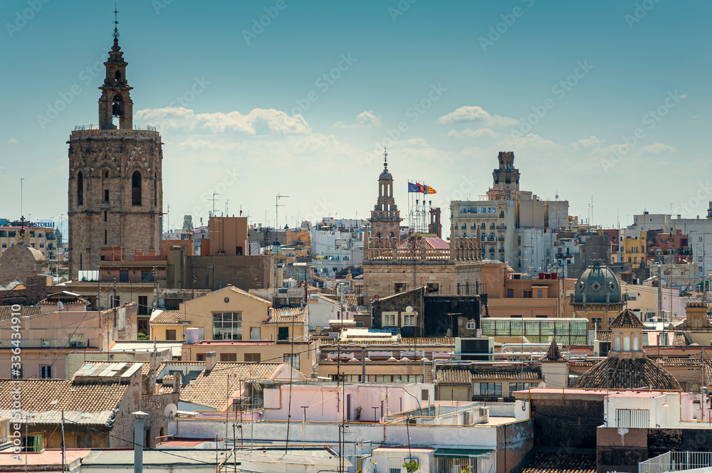 View at Valencia downtown with rooftops of residential dwellings. Valencia downtown. Spain. Europe.