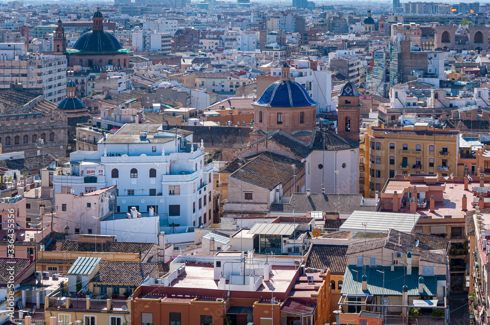 Fototapeta premium View at Valencia downtown with rooftops of residential dwellings. Valencia downtown. Spain. Europe.