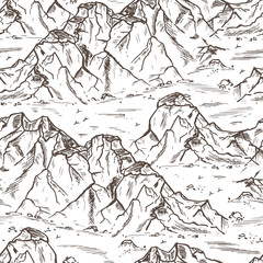 Wandcirkels Bergen patronen Schets bergketen met rotsachtig landschap  © AllNikArt