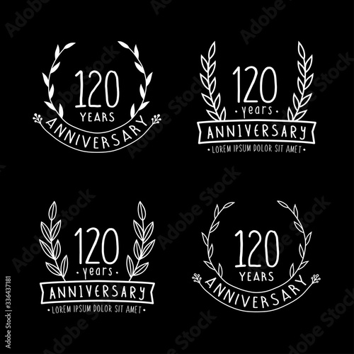 120 years anniversary logo collection. 120th years anniversary celebration hand drawn logotype. Vector and illustration.
 photo