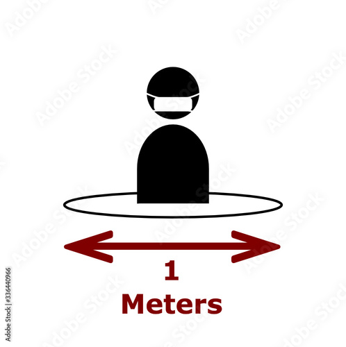 Keep distance sign. Covid 19 epidemic protective equipment. Preventive measures. Steps to protect yourself. Keep the 1 meter distance.
