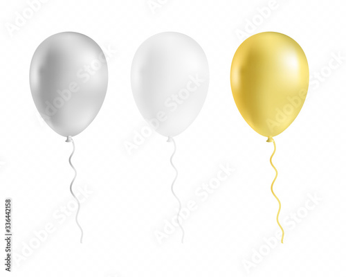 Realistic bunch of glossy flying helium balloons. Premium quality vector illustration.