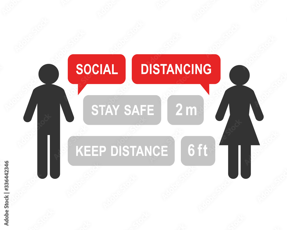 Social Distancing Concept With Stick Figure Man And Woman Keeping