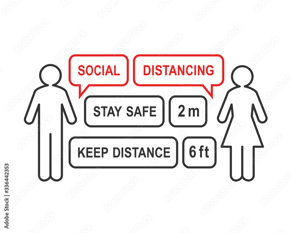 Social distancing concept with man and woman outline apart and speech bubbles filling the gap and distance. Prevention and safety measure against coronavirus. Social distancing concept with man and woman outline apart and speech bubbles filling the gap and distance. Prevention and safety measure against coronavirus.