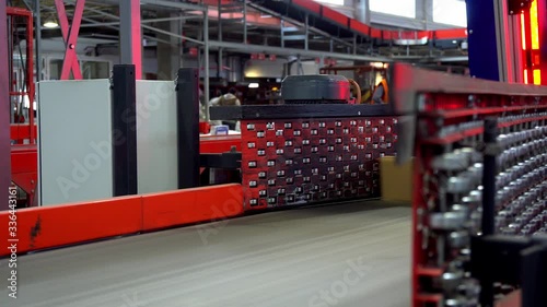 Postal Parcel Sorting Line, Postal Conveyor System, Parcels are Moving on Belt Conveyor at Post Sorting Office