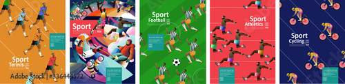 Sport games! Vector illustrations of athletes, tennis, football, running, jumping, athletics and cycling. Drawings for poster, banner and background.
