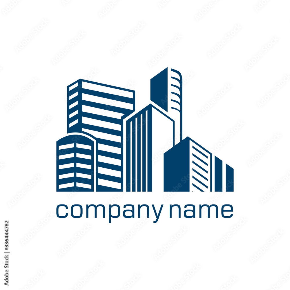 Building Real Estate and Construction Logo Design. City Skyline Residential Apartment Vector Graphic