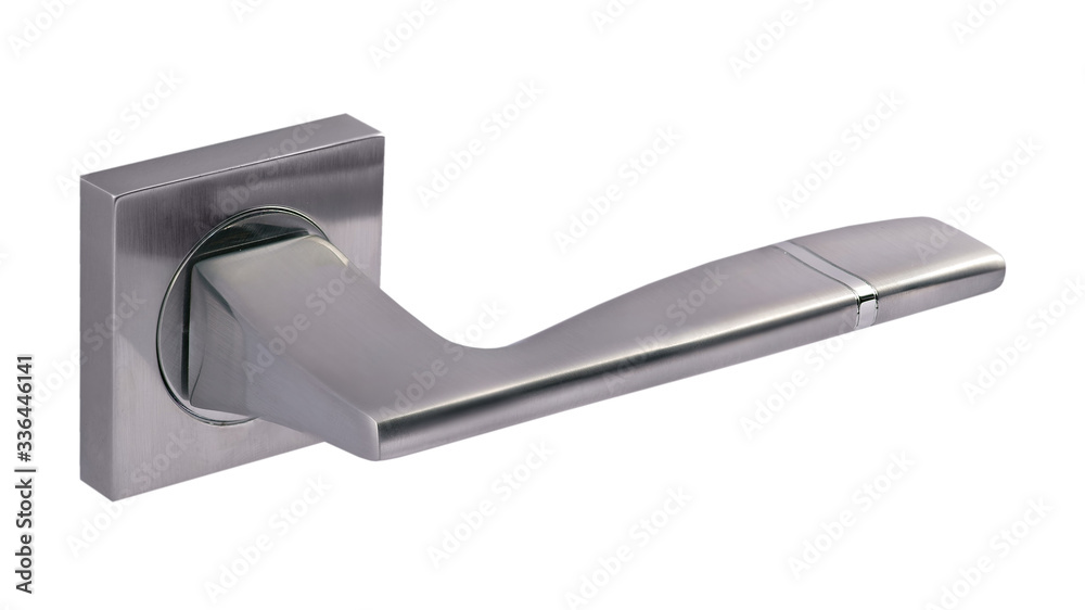 Door handle of silver on a white background side view