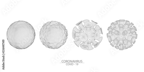 Set of viruses on a white background .Coronavirus COVID-19 .3 d  bacteria model .Biotechnology, biochemistry, genetics and medicine concept.Vector illustration	