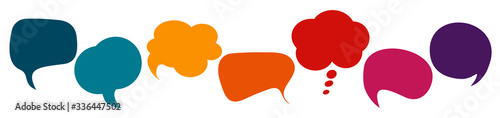 Communication concept. Colored speech bubble. Social network. Colored cloud. To speak - discussion. Symbol to talk and communicate. Friendship and dialogue diverse cultures. News. Along