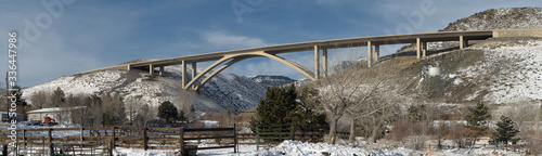 Panorama of a concrete bridge near Washoe City, Nevada. photo