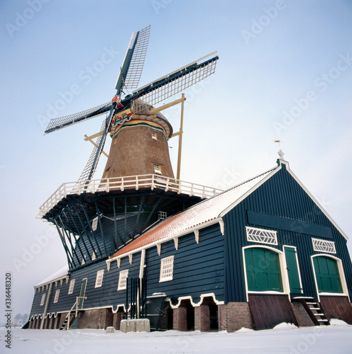A typical Dutch Wood Sawmill on a cold Winter's day, near Leidschendam, the Netherlands photo