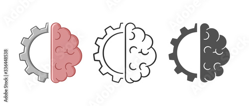 Brain engineering icons in different style Flat style. Half brain and half gear icon. Isolated on white background. Flat style. 